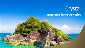  Presentation with nature riverfront development 3d - Colorful presentation theme enhanced with beautiful island - nature and nobody exotic getaway backdrop and a teal colored foreground