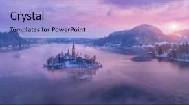  Presentation with sunrise - Slides featuring beautiful island with old church background and a light blue colored foreground