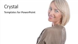  Presentation with menopause - Presentation theme having beautiful isolated blond mature woman background and a white colored foreground