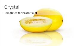  Presentation with melon - Beautiful PPT theme featuring beautiful-isolated-yellow-melon backdrop and a white colored foreground