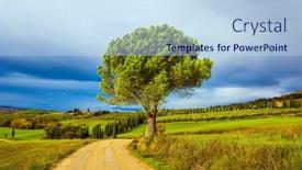  Presentation with rural tourism concept - Beautiful PPT theme featuring beautiful-italy-picturesque-hills backdrop and a light blue colored foreground