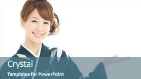  Presentation with kimono - Colorful slides enhanced with beautiful japanese kimono woman isolated backdrop and a ocean colored foreground