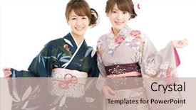  Presentation with kimono - Presentation theme having beautiful japanese kimono women isolated background and a soft green colored foreground