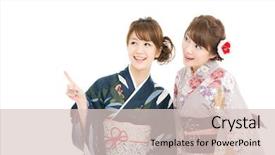  Presentation with kimono - Slides featuring beautiful japanese kimono women isolated background and a lemonade colored foreground