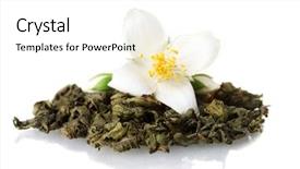  Presentation with jasmine flower - Presentation theme featuring beautiful jasmine flower and dry green tea isolated on white background and a white colored foreground
