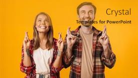  Presentation with good luck - PPT layouts featuring beautiful-joyful-couple-posing background and a gold colored foreground