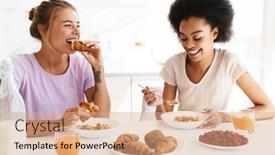  Presentation with multicultural - Slide deck with beautiful-joyful-multicultural-girls-laughing background and a coral colored foreground