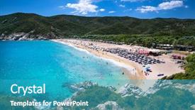  Presentation with camping - Cool new PPT theme with beautiful-kalamitsii-camping-beach backdrop and a teal colored foreground