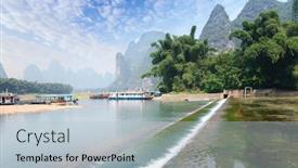  Presentation with china - Colorful presentation design enhanced with beautiful-karst-mountain-landscape backdrop and a light blue colored foreground