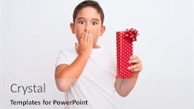  Presentation with birthday boy - Amazing PPT layouts having beautiful-kid-boy-holding-birthday backdrop and a white colored foreground