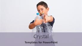  Presentation with plastic recycling - Slide set consisting of beautiful kid boy recycling plastic bottles standing over isolated white background pointing with finger to the camera and to you hand sign positive and confident gesture from the front background and a light gray colored foreground