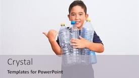  Presentation with plastic recycling - Presentation theme consisting of beautiful-kid-boy-recycling-plastic background and a light gray colored foreground