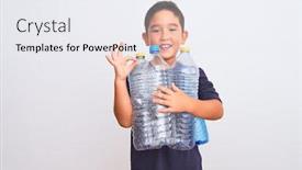  Presentation with plastic recycling - Slide deck with beautiful-kid-boy-recycling-plastic background and a sky blue colored foreground