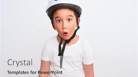  Presentation with bike - Cool new slides with beautiful-kid-boy-wearing-bike backdrop and a white colored foreground