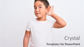  Presentation with hearing - Amazing PPT theme having beautiful kid boy wearing casual backdrop and a white colored foreground