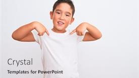  Presentation with fingers - PPT theme featuring beautiful-kid-boy-wearing-casual background and a white colored foreground