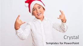 Presentation with christmas music - Slide deck having beautiful kid boy wearing christmas santa hat standing over isolated white background shouting with crazy expression doing rock symbol with hands up music star heavy concept background and a white colored foreground