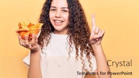  Presentation with nachos - Amazing presentation design having beautiful-kid-girl-with-curly backdrop and a coral colored foreground