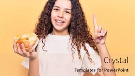  Presentation with chip - PPT layouts with beautiful-kid-girl-with-curly background and a coral colored foreground