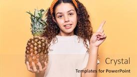  Presentation with pineapple - Colorful presentation theme enhanced with beautiful-kid-girl-with-curly backdrop and a coral colored foreground