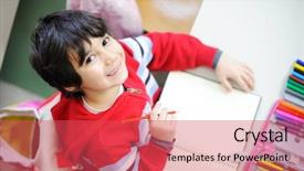  Presentation with project - Theme having beautiful kid in school - topview background and a red colored foreground