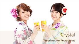  Presentation with kimono - PPT layouts consisting of japan yukata - beautiful kimono woman drinking beer background and a lemonade colored foreground