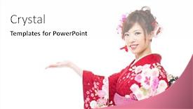  Presentation with kimono - Slide deck enhanced with beautiful kimono woman isolated on white background background and a white colored foreground
