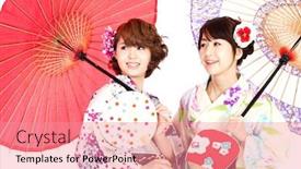  Presentation with kimono - Audience pleasing presentation theme consisting of beautiful-kimono-women-portrait backdrop and a coral colored foreground