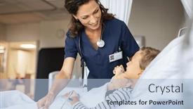  Presentation with medical worker - PPT theme having beautiful-kind-female-nurse-taking background and a light blue colored foreground