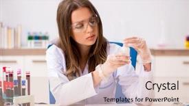  Presentation with testing blood - Amazing slide set having laboratory diagnostic tests - young beautiful lab assistant testing backdrop and a lemonade colored foreground