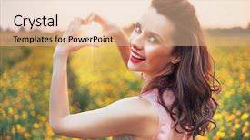  Presentation with symbol - Audience pleasing slide set consisting of beautiful lady showing heart symbol backdrop and a coral colored foreground