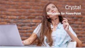  Presentation with office life - Theme with beautiful lady sitting at a table office life work place background and a violet colored foreground