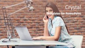  Presentation with office life - Audience pleasing presentation theme consisting of beautiful lady sitting at a table office life work place backdrop and a coral colored foreground