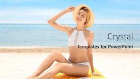  Presentation with lady - Beautiful presentation theme featuring beautiful-lady-sunbathing-on-beach backdrop and a lemonade colored foreground