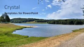  Presentation with green hills - PPT theme consisting of beautiful lake between green hills in a sunny day background and a light blue colored foreground