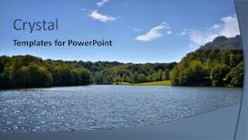  Presentation with green lake - Beautiful slide deck featuring beautiful lake between green hills in a sunny day backdrop and a light blue colored foreground