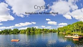  Presentation with lake dock - Slide set having beautiful lake with dock and diving platform in ontario canada cottage country background and a light blue colored foreground