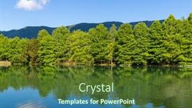  Presentation with green lake - PPT theme having beautiful-lake-with-green-tree background and a tawny brown colored foreground