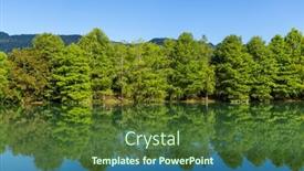  Presentation with green lake - Slide deck with beautiful-lake-with-green-tree background and a tawny brown colored foreground