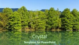  Presentation with green lake - Slide deck featuring beautiful-lake-with-green-tree background and a tawny brown colored foreground