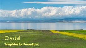  Presentation with farm house - Audience pleasing PPT theme consisting of beautiful-landscape-in-qinghai-lake backdrop and a tawny brown colored foreground
