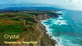  Presentation with rocky shore - PPT theme having beautiful-landscape-of-atlantic-ocean background and a tawny brown colored foreground