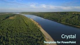  Presentation with river flowing - Audience pleasing theme consisting of beautiful landscape of river flowing backdrop and a tawny brown colored foreground