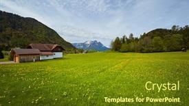  Presentation with beautiful houses - Colorful PPT theme enhanced with beautiful-landscape-of-valley backdrop and a tawny brown colored foreground