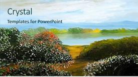  Presentation with oil - Beautiful slides featuring beautiful landscape original oil painting backdrop and a cool aqua colored foreground