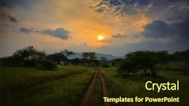  Presentation with african sunset - PPT theme featuring beautiful landscape with acacia trees background and a wine colored foreground
