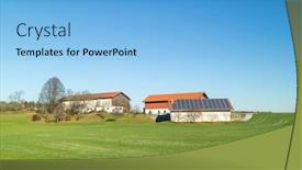  Presentation with green roof - Cool new theme with beautiful-landscape-with-buildings backdrop and a light blue colored foreground