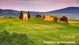  Presentation with tuscany - Beautiful slide deck featuring beautiful-landscape-with-chapel backdrop and a tawny brown colored foreground