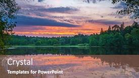  Presentation with sunrise - Slide deck consisting of beautiful landscape with colorful sunrise over the forest lake background and a coral colored foreground