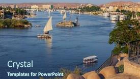  Presentation with nile river - Beautiful PPT theme featuring beautiful-landscape-with-felucca-boats backdrop and a ocean colored foreground